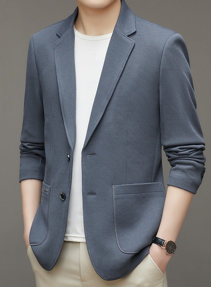 Mens Suit Collar Coats Casual Slim Fit Knitting Suit Jacket Lightweight Business 2 Button Blazers Grey