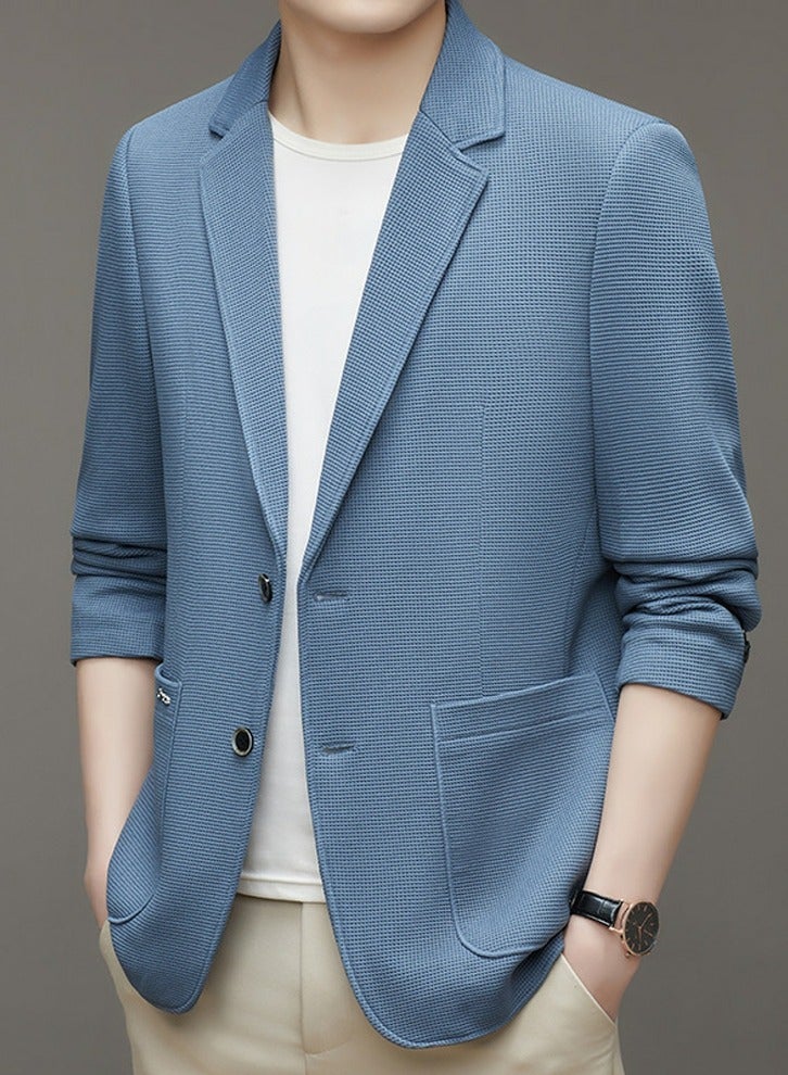 Mens Suit Collar Coats Casual Slim Fit Knitting Suit Jacket Lightweight Business 2 Button Blazers Sky Blue