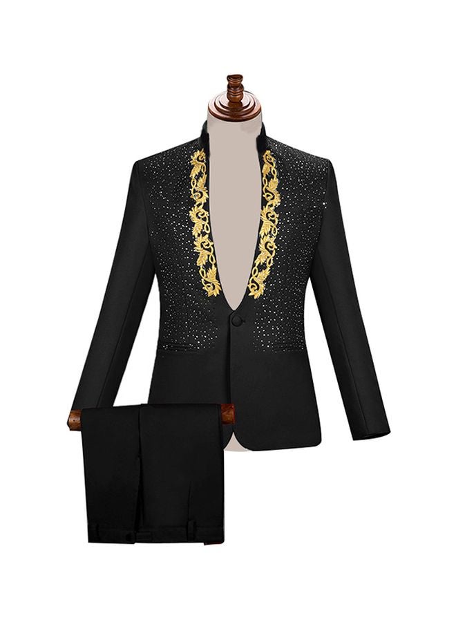 2-Piece Embroidered Blazer Set Black