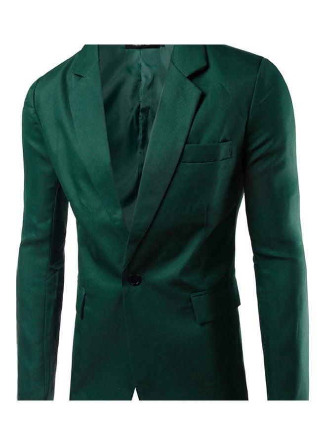 Men Slim Single Button Lapel Suit Simple Solid Color Large Size Casual Blazer Coat Dark Green