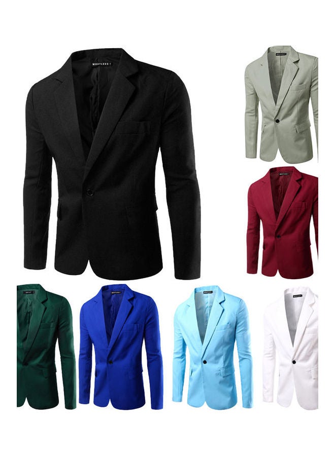 Men Slim Single Button Lapel Suit Simple Solid Color Large Size Casual Blazer Coat Dark Green