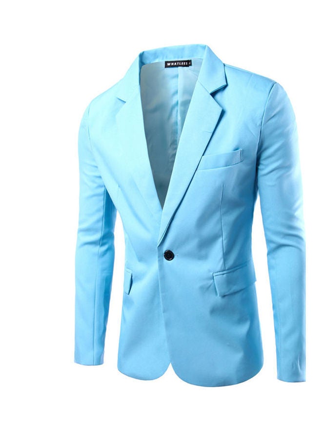 Men Slim Single Button Lapel Suit Simple Solid Color Large Size Casual Blazer Coat Light Blue