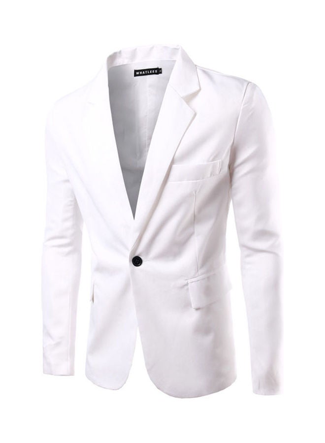 Men Slim Single Button Lapel Suit Simple Solid Color Large Size Casual Blazer Coat White