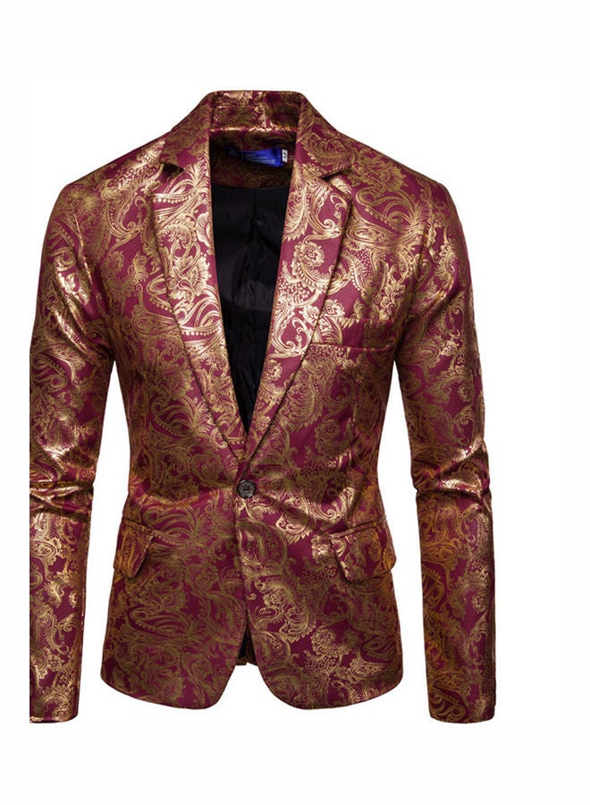 Long Sleeves Blazer Red Wine/Gold