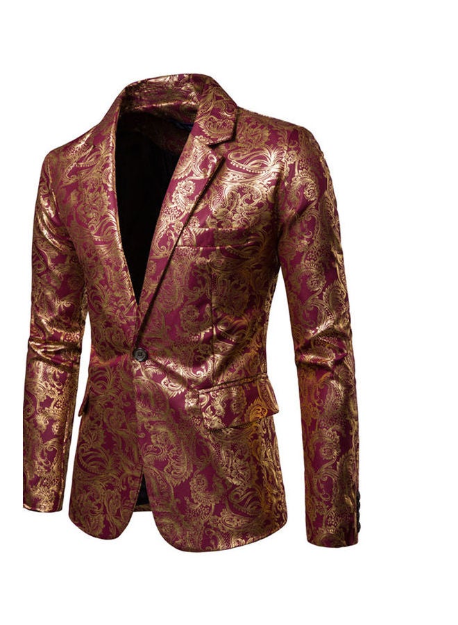 Long Sleeves Blazer Red Wine/Gold