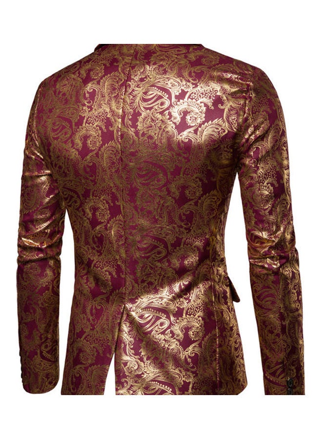 Long Sleeves Blazer Red Wine/Gold