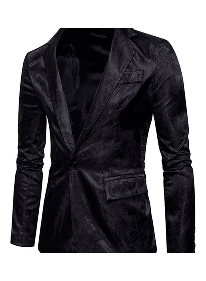 Deep V-Neck Single Button Coat Black