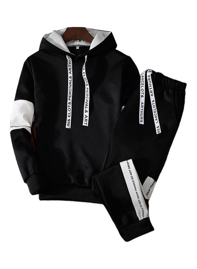 2-Piece Hoodie With Trouser Sportswear Suit Black/White