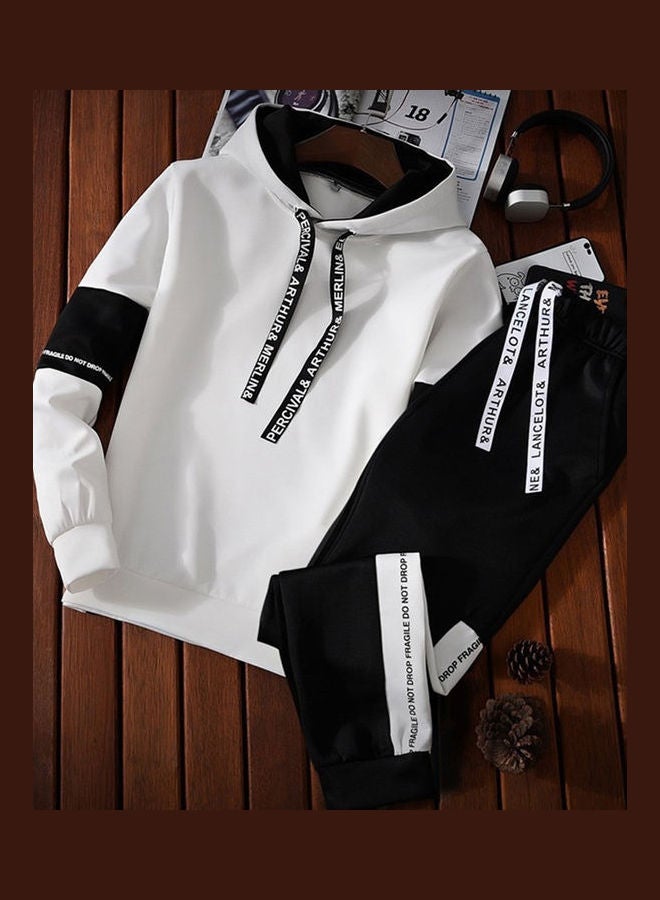 Comfortable Long Sleeves Pullover Set Black/White