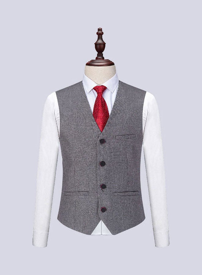 3 Piece Men Lapel V-neck Wedding Suit Formal Outfit Light Grey/White