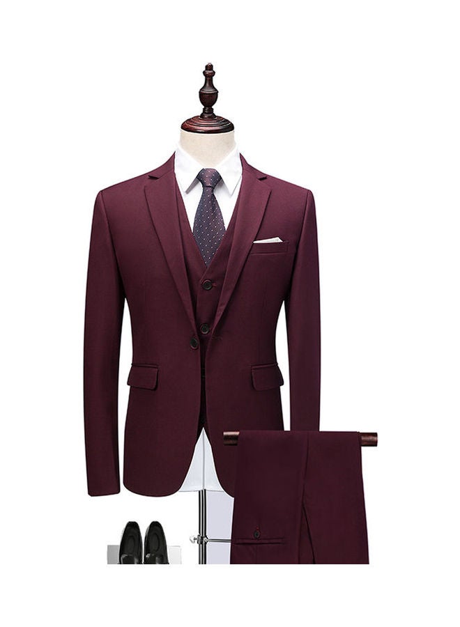 3 Piece Men Lapel V-neck Wedding Suit Formal Outfit Red wine