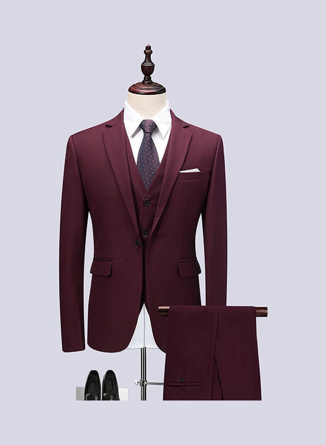 3 Piece Men Lapel V-neck Wedding Suit Formal Outfit Red wine