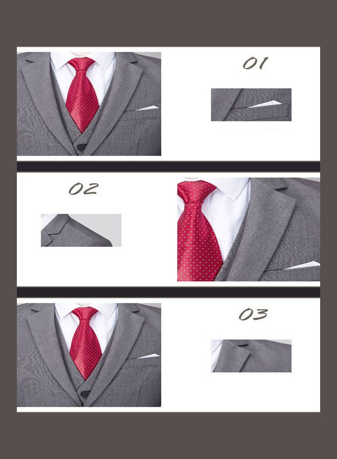 Set Of 3 Pieces Men Lapel V-Neck Suit And Vest And Pants Slim Solid Color Wedding Groom Formal Outfit Burgundy Red