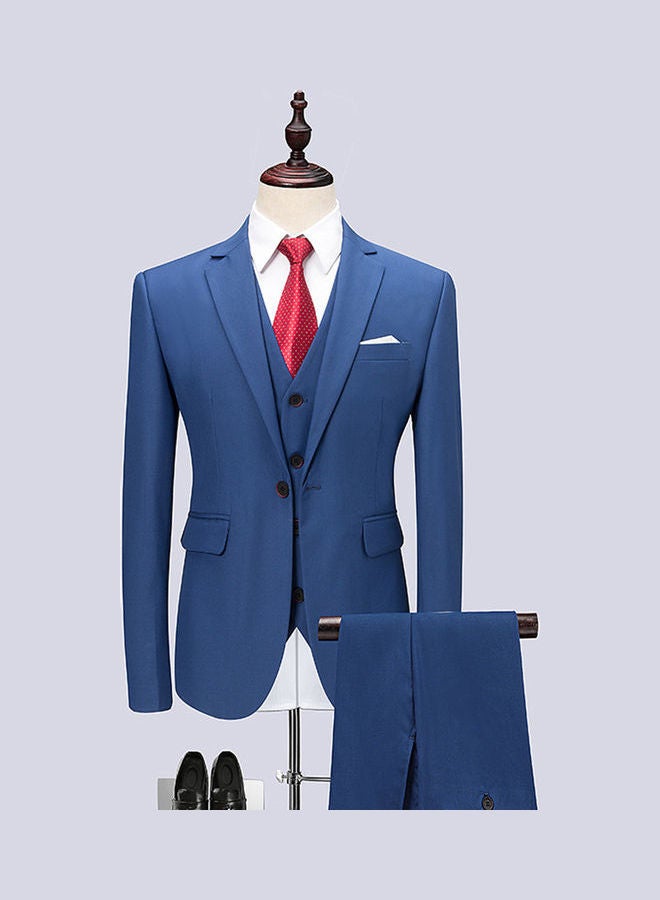 3 Piece Men Lapel V-neck Wedding Suit Formal Outfit blue