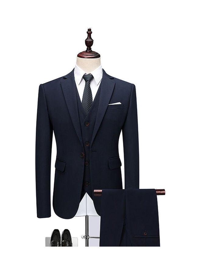 3 Piece Men Lapel V-neck Wedding Suit Formal Outfit Navy blue