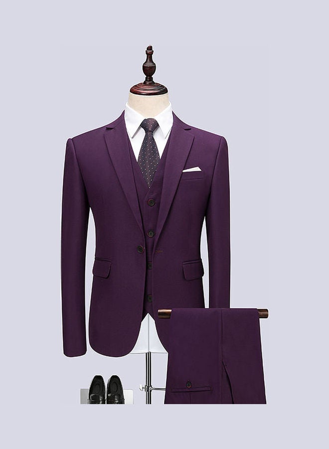 3 Piece Men Lapel V-neck Wedding Suit Formal Outfit purple