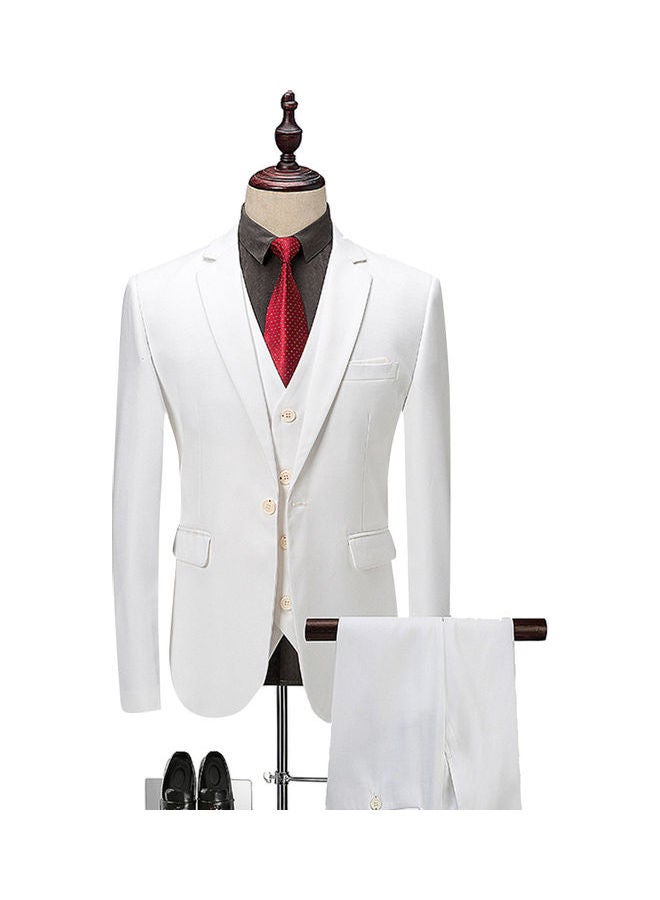 Set Of 3 Pieces Men Lapel V-Neck Suit And Vest And Pants Slim Solid Color Wedding Groom Formal Outfit Brillient White