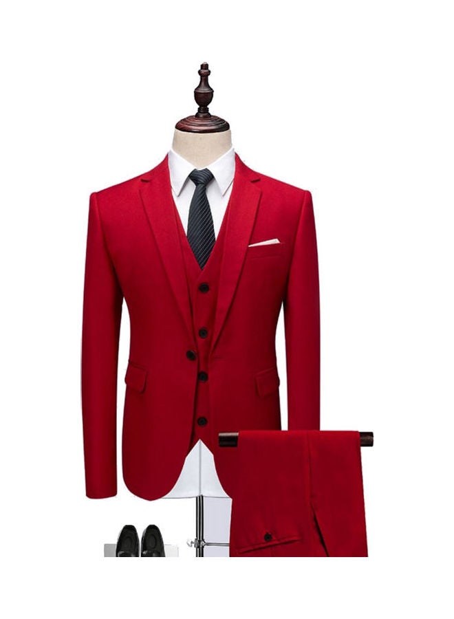 3 Piece Men Lapel V-neck Wedding Suit Formal Outfit red