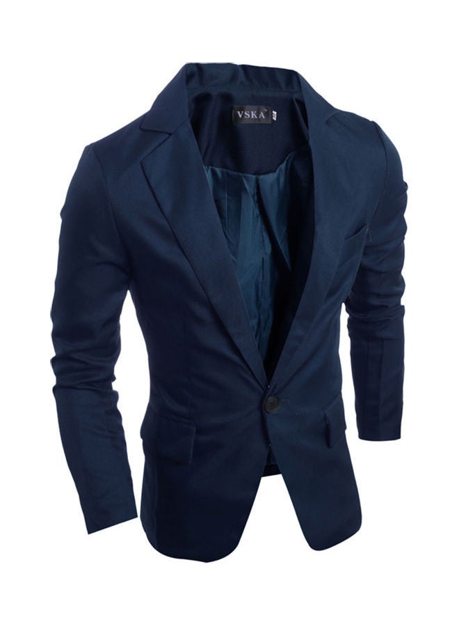 Single Button Lapel Casual Wedding Groom Coat Navy Blue