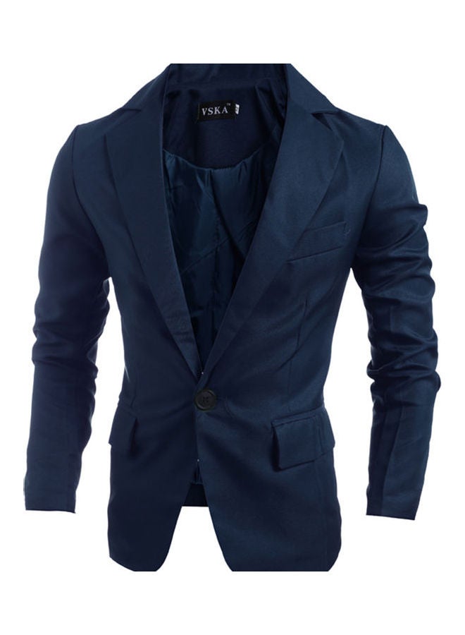 Single Button Lapel Casual Wedding Groom Coat Navy Blue