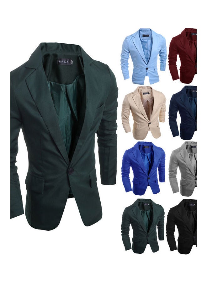 Single Button Lapel Casual Wedding Groom Coat Dark Green