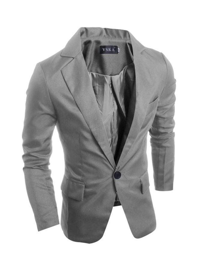 Single Button Lapel Casual Wedding Groom Coat Grey