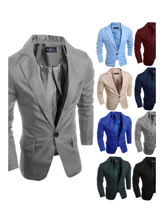 Men Slim Single Button Lapel Suit V-Neck Simple Solid Color Casual Wedding Groom Coat Gray