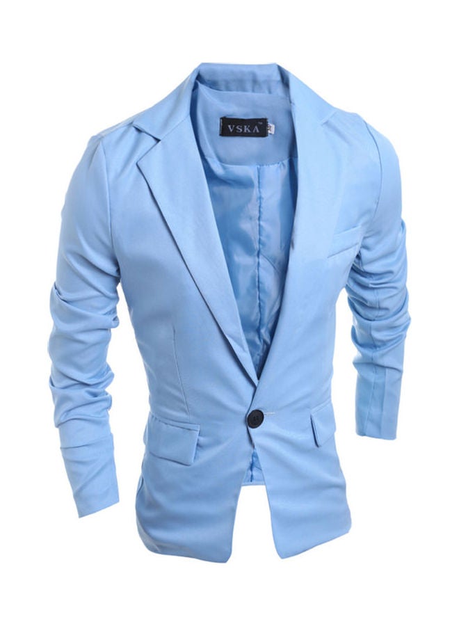 Single Button Lapel Casual Wedding Groom Coat Light Blue