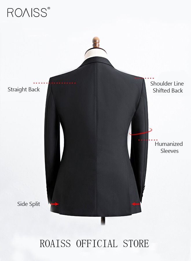 4Pcs Suit of Formal Clothes Men's Business Casual Coat Groomsman Suit Professional Dress Lapel Collar One Single-Breasted Buttons