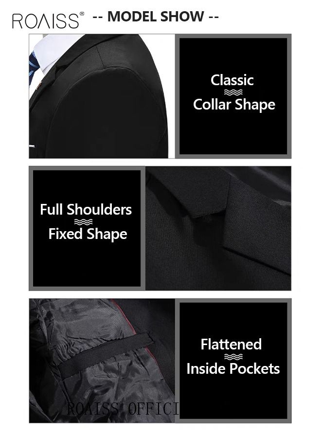 4Pcs Suit of Formal Clothes Men's Business Casual Coat Groomsman Suit Professional Dress Lapel Collar One Single-Breasted Buttons