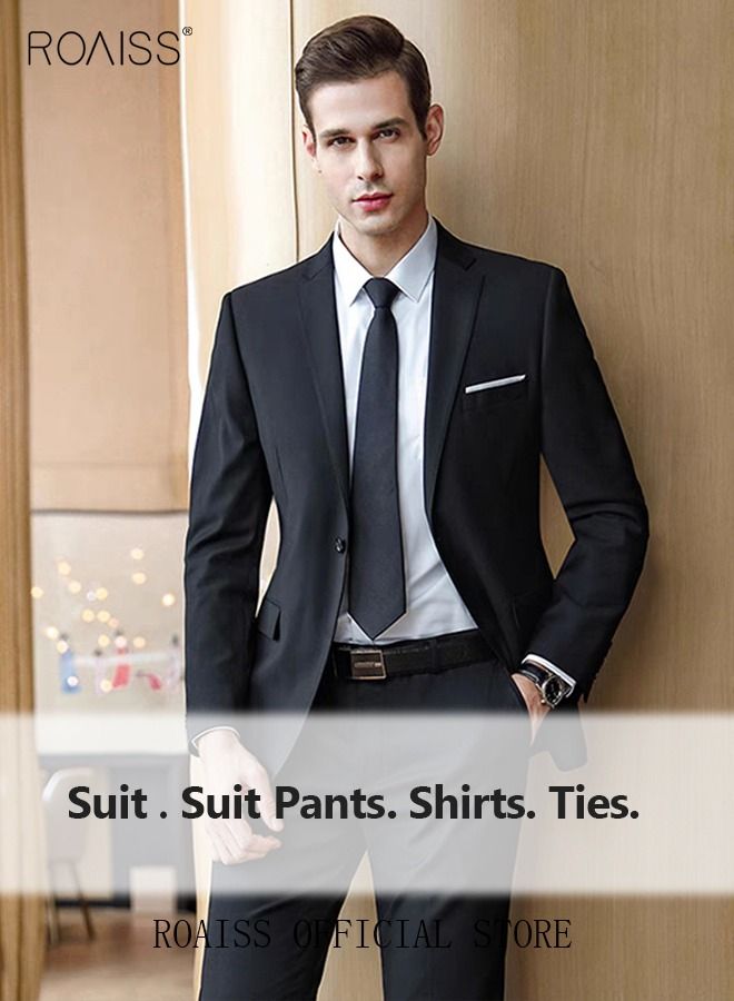 4Pcs Suit of Formal Clothes Men's Business Casual Coat Groomsman Suit Professional Dress Lapel Collar One Single-Breasted Buttons