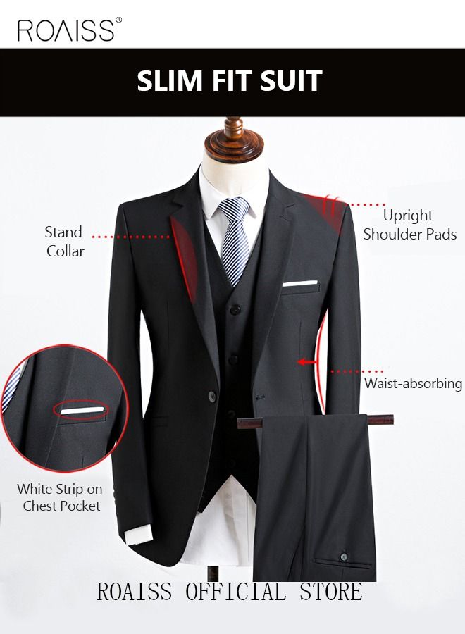 4Pcs Suit of Formal Clothes Men's Business Casual Coat Groomsman Suit Professional Dress Lapel Collar One Single-Breasted Buttons