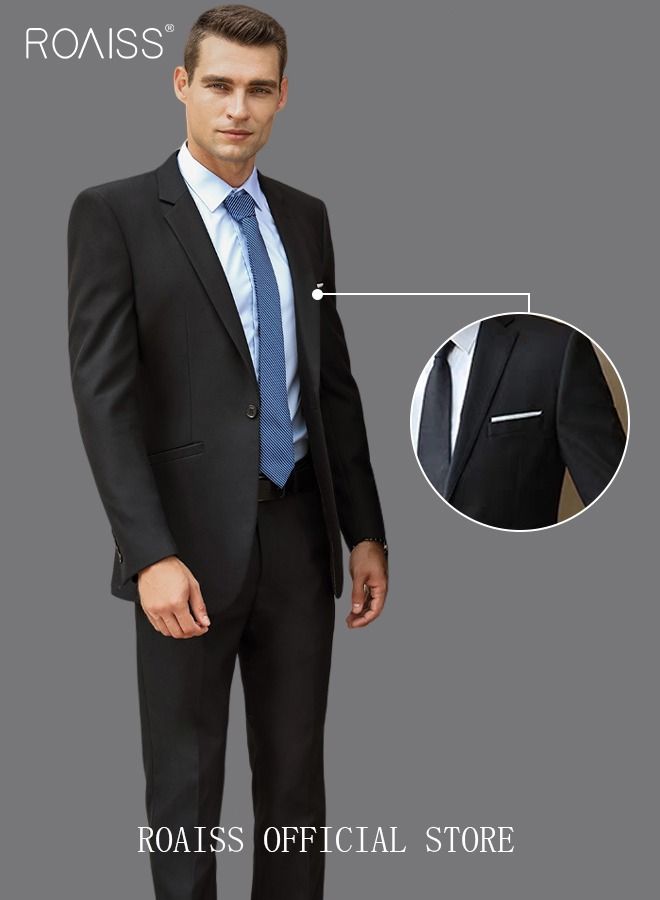 4Pcs Suit of Formal Clothes Men's Business Casual Coat Groomsman Suit Professional Dress Lapel Collar One Single-Breasted Buttons