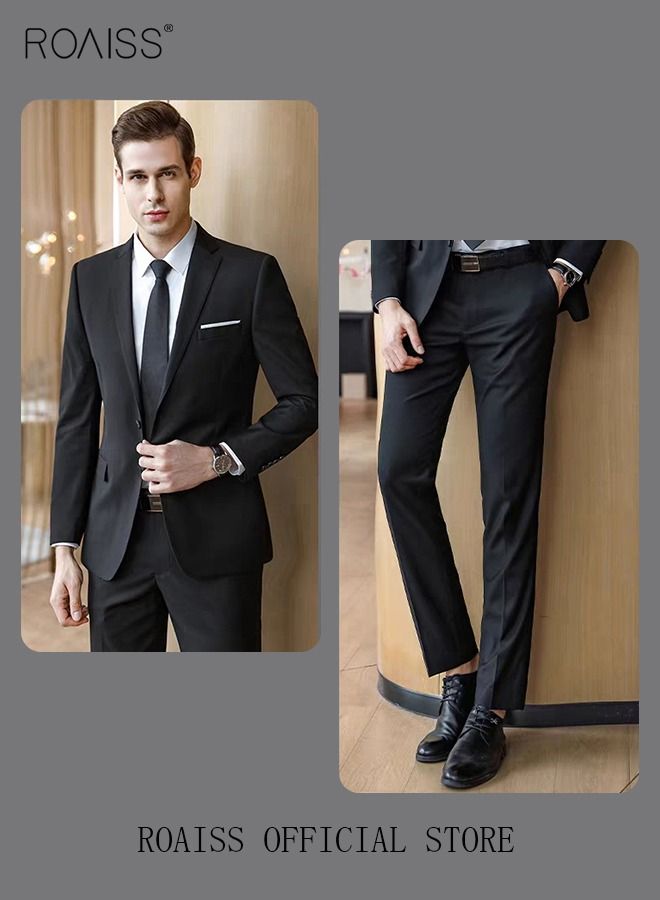 4Pcs Suit of Formal Clothes Men's Business Casual Coat Groomsman Suit Professional Dress Lapel Collar One Single-Breasted Buttons