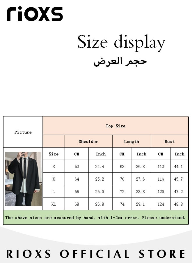 Men's 4 Pieces Fashion Loose Blazer Suit Two Buttons Loose Blazer Jacket & Long Straight Blazer Pants & Short Sleeve White Shirt & Black Tier for  Prom Fashion Party or Daily Wear