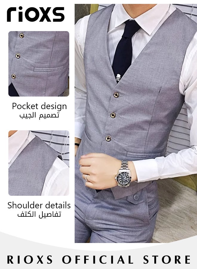 Men's Suit Vest,Causal Formal Waistcoat,V-neck Suit Vests,Four Buttons Blazer Slim Vest Top,Solid Color Single Breasted Business Suits Skinny Vest,Wedding Party Dress Waistcoat