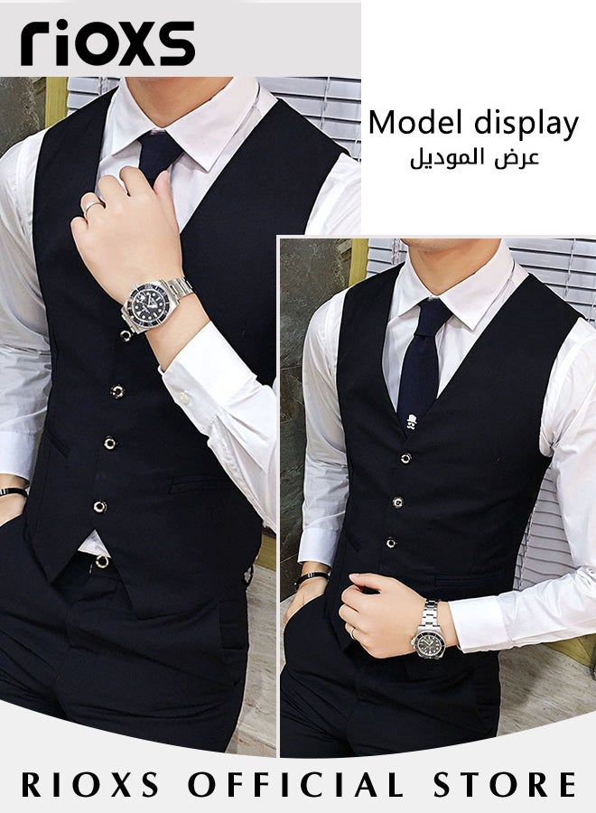 Men's Suit Vest,Causal Formal Waistcoat,V-neck Suit Vests,Four Buttons Blazer Slim Vest Top,Solid Color Single Breasted Business Suits Skinny Vest,Wedding Party Dress Waistcoat