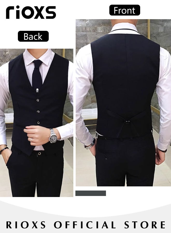 Men's Suit Vest,Causal Formal Waistcoat,V-neck Suit Vests,Four Buttons Blazer Slim Vest Top,Solid Color Single Breasted Business Suits Skinny Vest,Wedding Party Dress Waistcoat