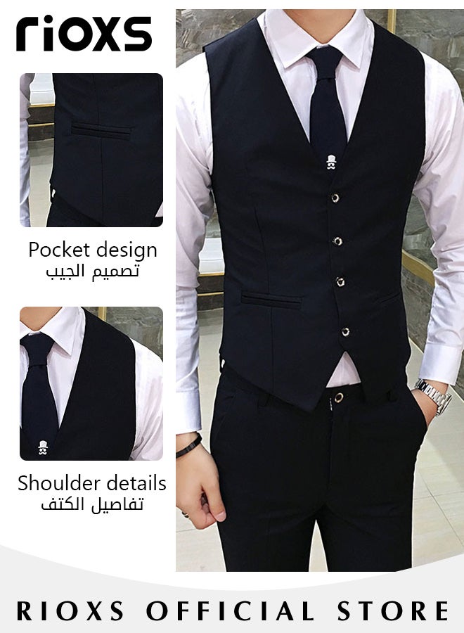 Men's Suit Vest,Causal Formal Waistcoat,V-neck Suit Vests,Four Buttons Blazer Slim Vest Top,Solid Color Single Breasted Business Suits Skinny Vest,Wedding Party Dress Waistcoat