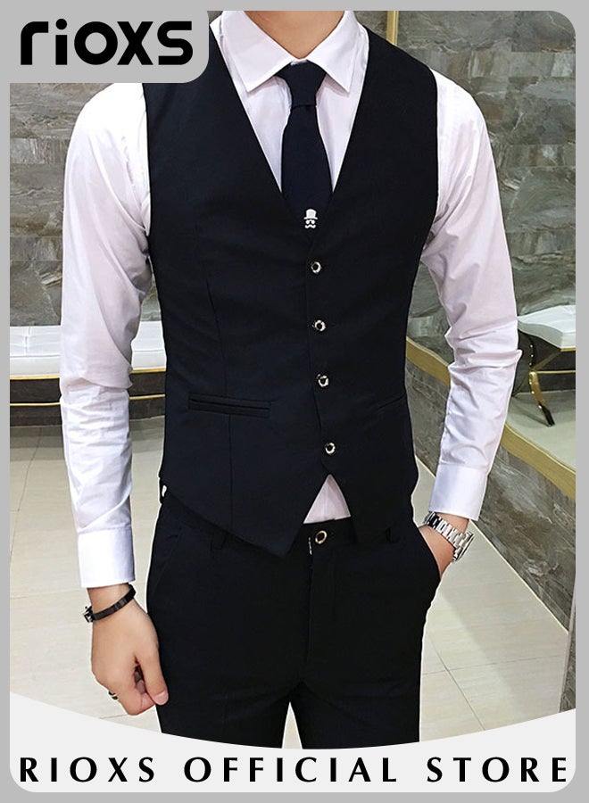 Men's Suit Vest,Causal Formal Waistcoat,V-neck Suit Vests,Four Buttons Blazer Slim Vest Top,Solid Color Single Breasted Business Suits Skinny Vest,Wedding Party Dress Waistcoat