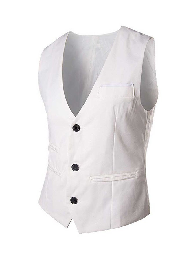 V Neck Waistcoat White