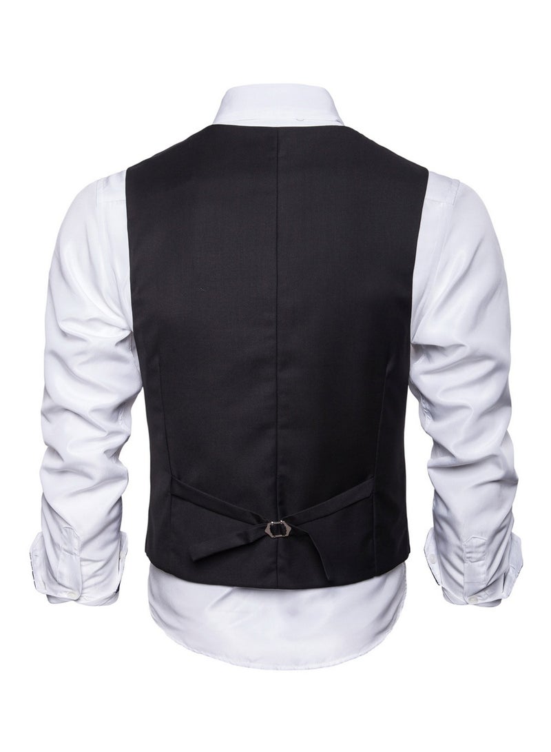 Solid Double-breasted Business Waistcoat Black