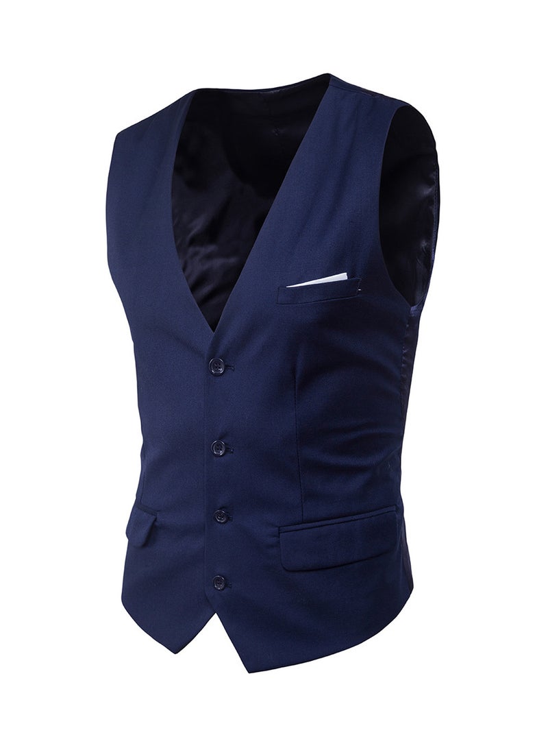 Solid Sleeveless Business Waistcoat Navy