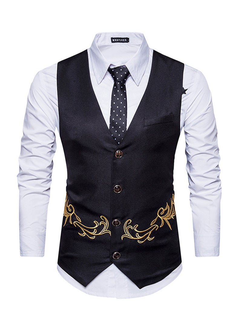 Embroidered Sleeveless Waistcoat Black