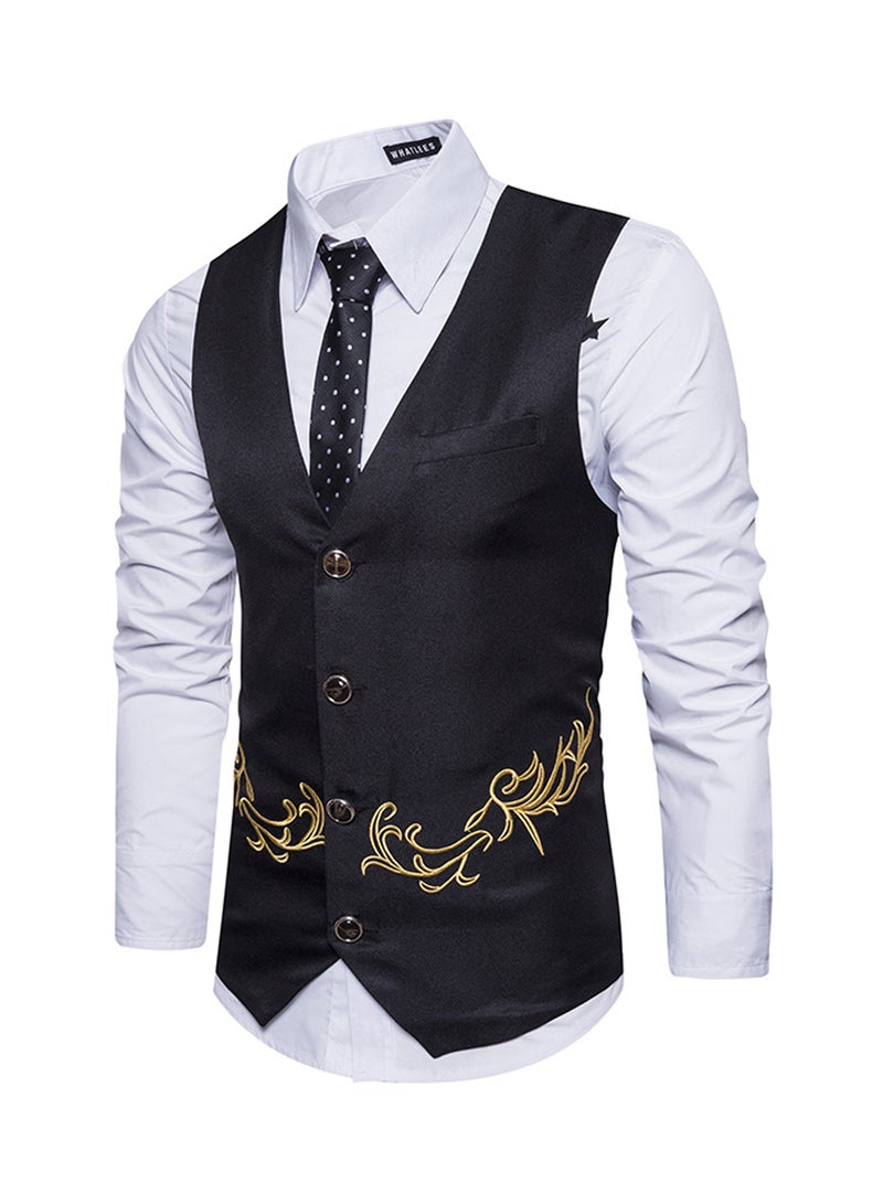 Embroidered Sleeveless Waistcoat Black