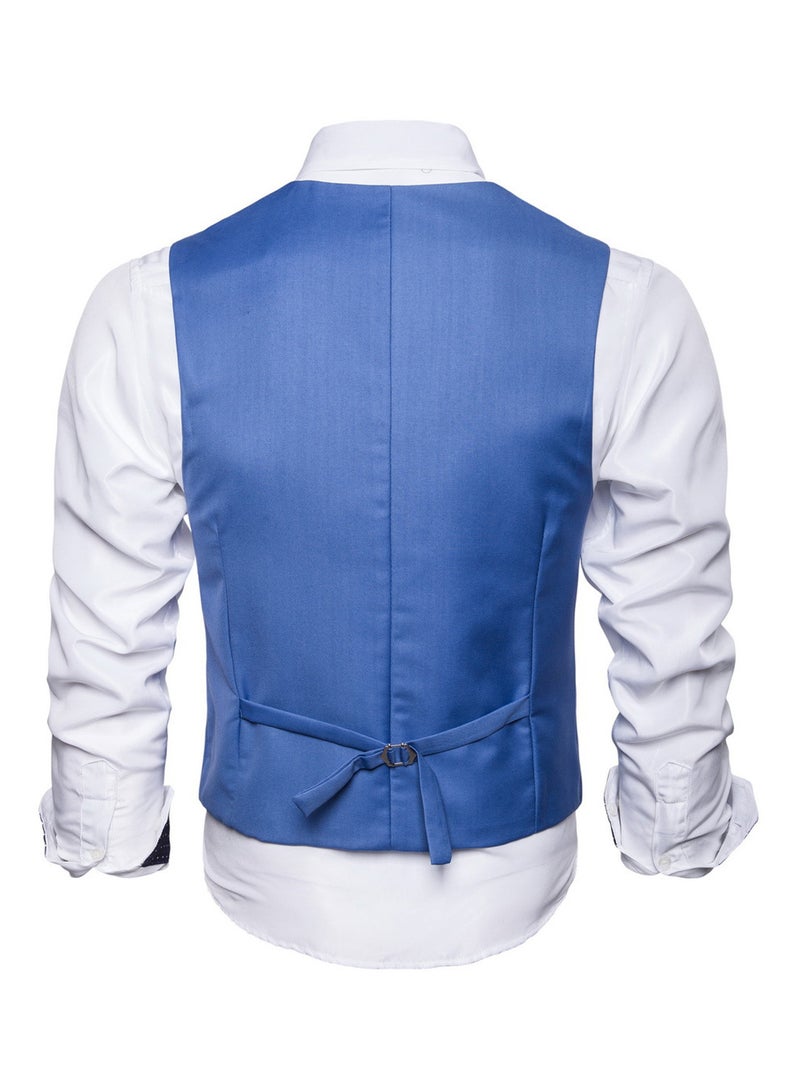 Solid Double-breasted Business Waistcoat Blue