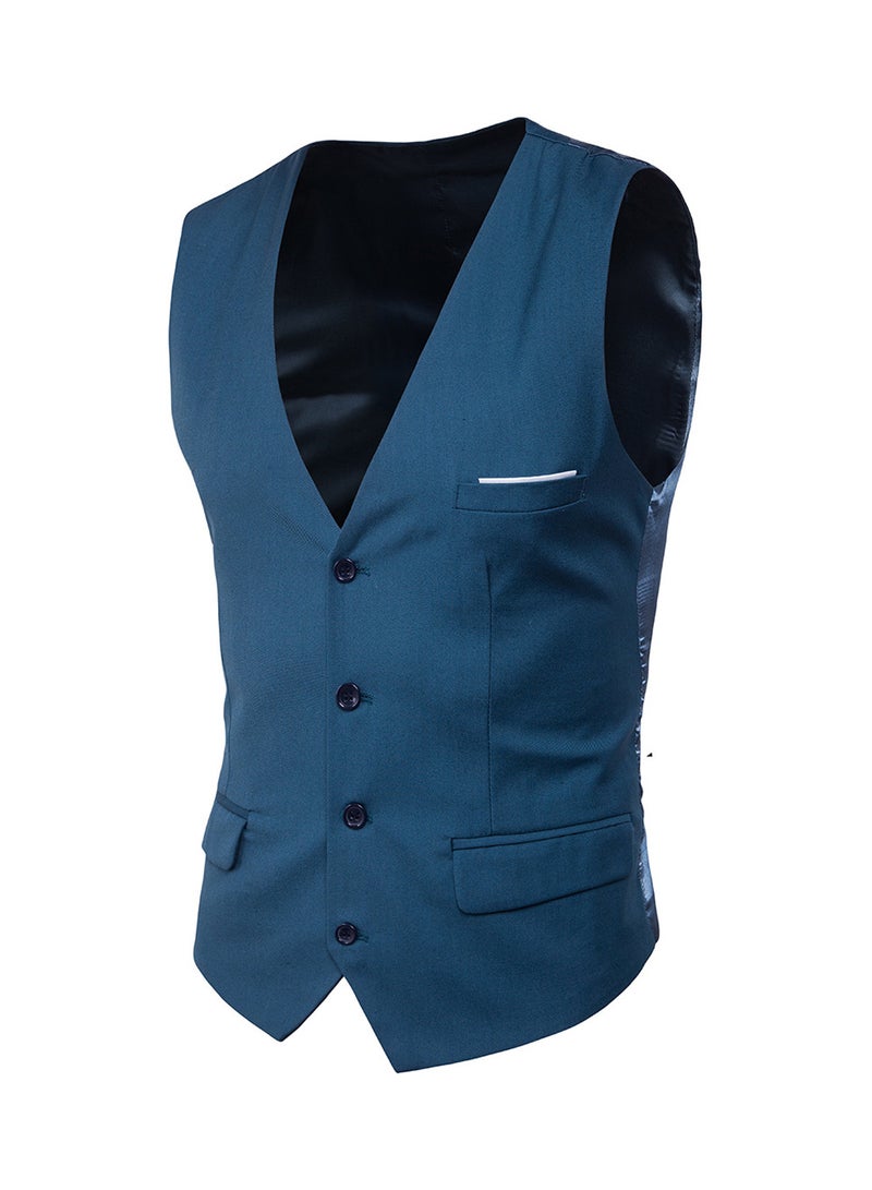 Solid Sleeveless Business Waistcoat Blue