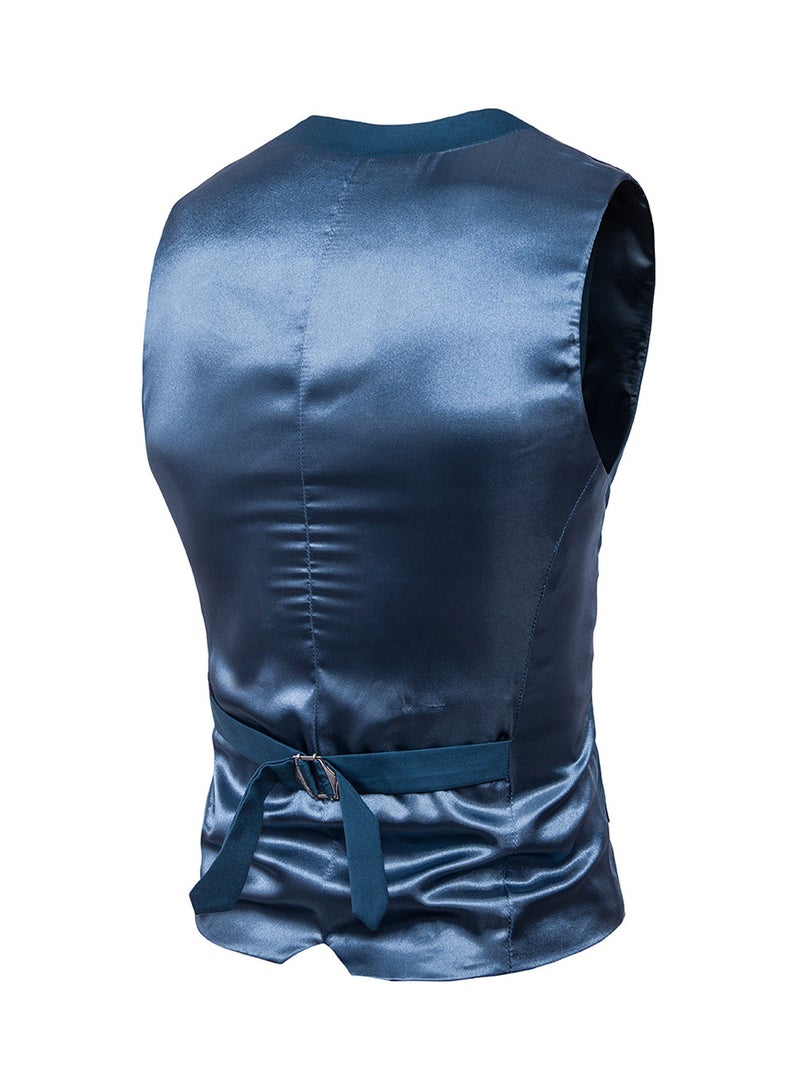 Solid Sleeveless Business Waistcoat Blue