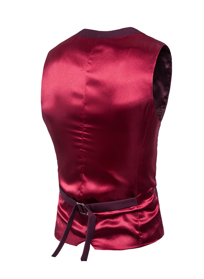 Solid Sleeveless Business Waistcoat Red