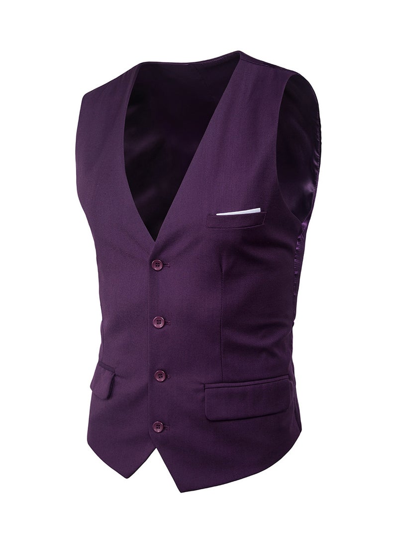 Solid Sleeveless Business Waistcoat Purple